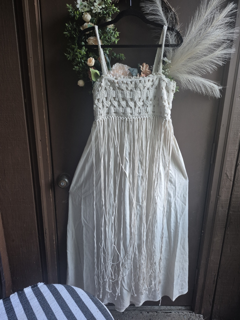 Ivory Crochet Fringe Slip Dress